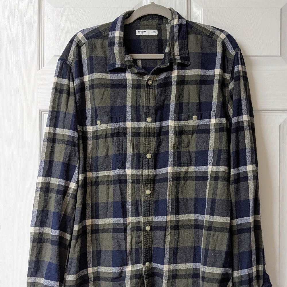 Men's Plaid Flannel Shirt - Blue and Green